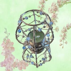 Blue Beaded Tealight Candle Holder